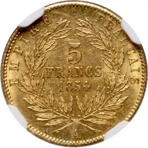 Francja, Napoleon III, 5 franków 1854 A, Paryż