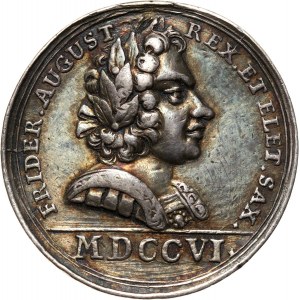 August II, medal z 1706 roku, Zawarcie pokoju w Altranstädt i zrzeczenie się przez Augusta II korony polskiej