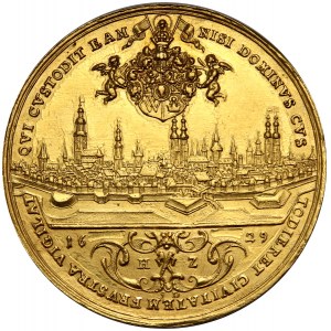 Wrocław, medal w złocie wagi 12 dukatów z 1629 roku, panorama miasta