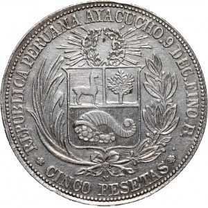 Peru, 5 Pesetas 1881-B, Ayacucho