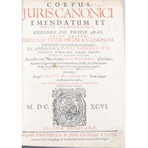 CORPUS iuris canonici emendatum et illustratum, 1696