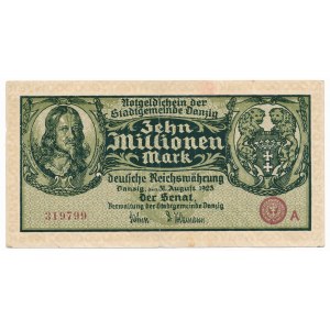 Gdańsk 10 milionów marek 1923 - A - odwrócony druk