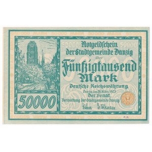 Gdańsk 50.000 marek 1923 num. 5 cyfr - PIĘKNY