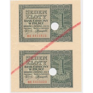 1 złoty 1941 - BE- nierozcięty fragment arkusza