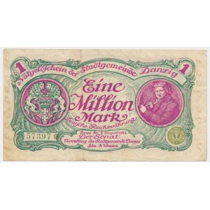 Gdańsk 1 milion marek 08 Sierpnia 1923 - num. 5 cyfrowa z ❊ obróconą