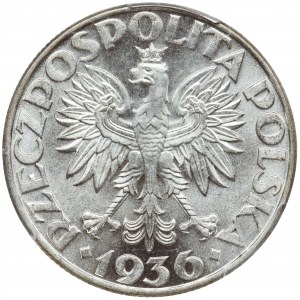 Żaglowiec, 5 złotych 1936 - PCGS MS62