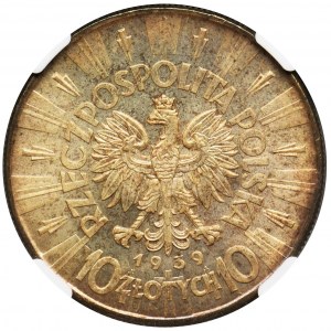 Piłsudski, 10 złotych 1939 - NGC MS64