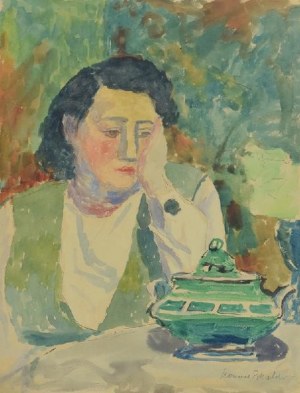 Leonard PĘKALSKI (1896-1944), Portret p. Wandy z zielonym czajnikiem