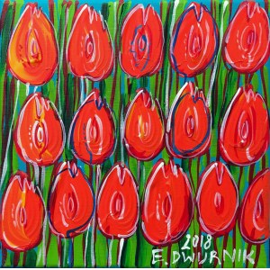 Edward Dwurnik, Pomarańczowe tulipany, 2018