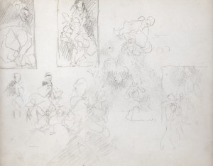 Jacek Malczewski (1854-1929), Szkice trzech kompozycji obrazów?, szkic grupy postaci, XII 1925