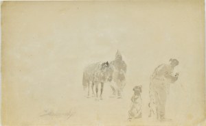 Jacek Malczewski (1854-1929), Szkice jeźdźca z koniem, mężczyzny stojącego tyłem oraz psa