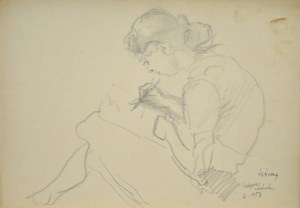 Kasper Pochwalski (1899-1971), Młoda dziewczyna w trakcie rysowania, 1953
