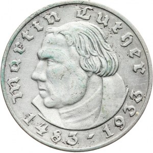 Niemcy, Republika Weimarska 1918-1933, 2 marki 1933 A, Berlin, 450. rocznica urodzin Marcina Lutra