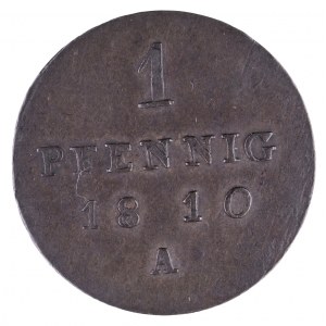 Niemcy, Prusy, Fryderyk Wilhelm III, 1797 - 1840, 1 pfennig 1810, Berlin.