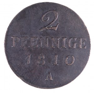 Niemcy, Prusy, Fryderyk Wilhelm III, 1797 - 1840, 2 pfennige 1810, Berlin.