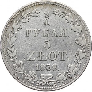 Zabór Rosyjski, Mikołaj I 1825-1855, 5 złotych - 3/4 rubla 1838 MW, Warszawa
