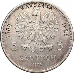 Polska, II Rzeczpospolita 1918-1939, 5 złotych 1928 zn.m. NIKE, z grawerką