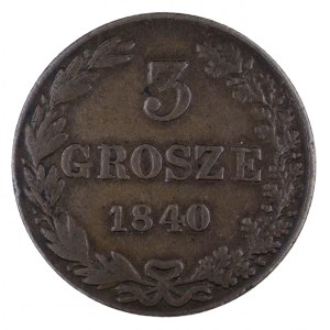 Zabór Rosyjski, Mikołaj I 1825-1855, 3 grosze 1840 MW, Warszawa, DOUBLE DIE