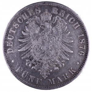 Niemcy, Cesarstwo Niemieckie 1871-1918, Wirtembergia - Karol 1864-1891, 5 marek 1876 F, Stuttgart