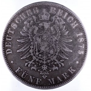 Niemcy, Cesarstwo Niemieckie 1871-1918, Bawaria - Ludwik II 1864-1886, 5 marek 1875 D, Monachium