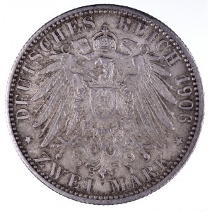 Niemcy, Cesarstwo Niemieckie 1871-1918, Badenia - Fryderyk I 1856-1907, 2 marki 1906, Karlsruhe