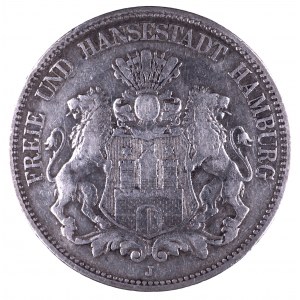Niemcy, Cesarstwo Niemieckie 1871-1918, Hamburg- miasto, 5 marek 1876 J, Hamburg
