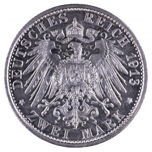 Niemcy, Cesarstwo Niemieckie 1871-1918, Prusy, Wilhelm II 1888-1918, 2 marki 1913 A, Berlin, popiersie cesarza w mundurze