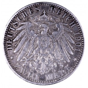 Niemcy, Cesarstwo Niemieckie 1871-1918, Saksonia - Albert 1873-1902, 2 marki 1901 E, Muldenhütten