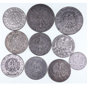 Polska, II Rzeczpospolita 1918-1939, zestaw monet srebrnych Piłsudski+Babka (10 szt)