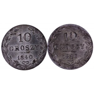 Zabór Rosyjski, Mikołaj I 1825-1855, zestaw dwóch monet 10 groszy 1840, Warszawa.
