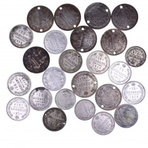 Rosja, Mikołaj II 1894-1917, zestaw monet 10,15,20 kopiejkowych, lata 1902-1915, 25 szt