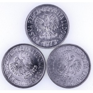 PRL 1944-1989, zestaw 3 monet 20 groszowych 1968, 1972, 1973