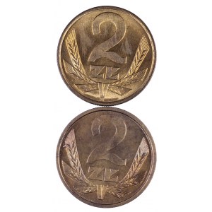 PRL 1944-1989, zestaw 2 monet 2 złotowych 1978 ze znakiem i bez znaku mennicy