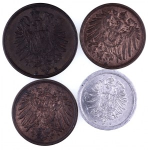 Niemcy, Cesarstwo Niemieckie 1871-1918, zestaw monet 1 i 2 pfenningowych z lat 1874-1917 (4 szt.)