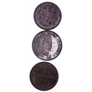 Niemcy, Pusy, Frankfurt, lot monet 3 sztuki 1861 - 1867.