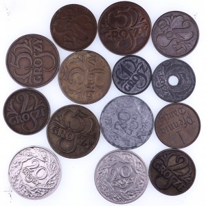 Polska, międzywojnie 1918-1939, zestaw 14 monet.