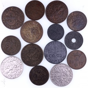 Polska, międzywojnie 1918-1939, zestaw 14 monet.