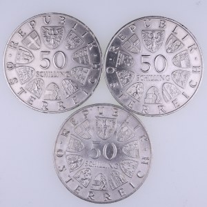 Austria, zestaw 3 monet srebrnych