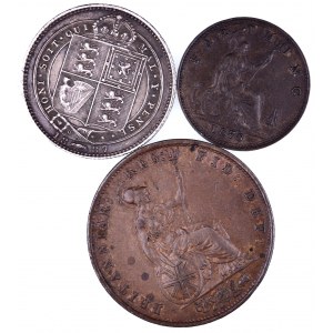 Wielka Brytania, Wiktoria 1837-1901, zestaw 3 monet.