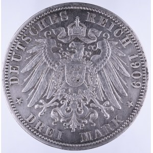 Niemcy, Cesarstwo Niemieckie 1871-1918, Bawaria - Otto 1886-1913, 3 marki 1909 D, Monachium