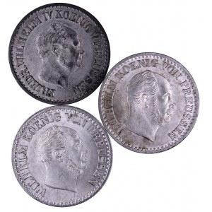 Niemcy, Prusy, zestaw trzech monet srebrny grosz 1854 A, 1868 B,1869 B.