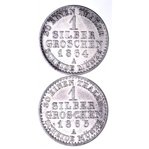 Niemcy, Prusy, Wilhelm I 1861-1888, zestaw dwóch srebrnych groszy 1864 A, 1865 A.