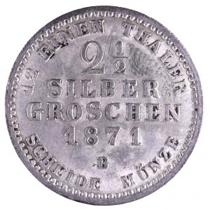 Niemcy, Prusy, Wilhelm I 1861-1888, 2 1/2 srebrnego grosza 1871 B.