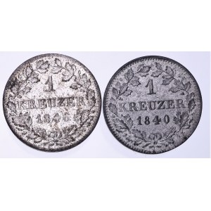 Niemcy, Bawaria, zestaw dwóch monet 1 kreuzer 1840,1846.