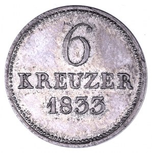 Niemcy, Hesja-Kasel, 6 kreuzer 1833.