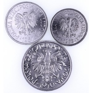 PRL 1944-1989, zestaw 20 groszy 1963, 50 groszy 1957, 2 złote 1970.