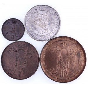 Finlandia, Aleksander II, Mikołaj II, zestaw 4 monet, Petersburg.