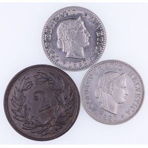 Szwajcaria, zestaw 3 monet.