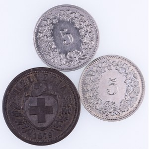 Szwajcaria, zestaw 3 monet.
