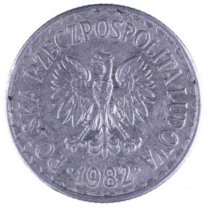 PRL 1944-1989, 1 złoty 1982 - odmiana WĄSKA DATA